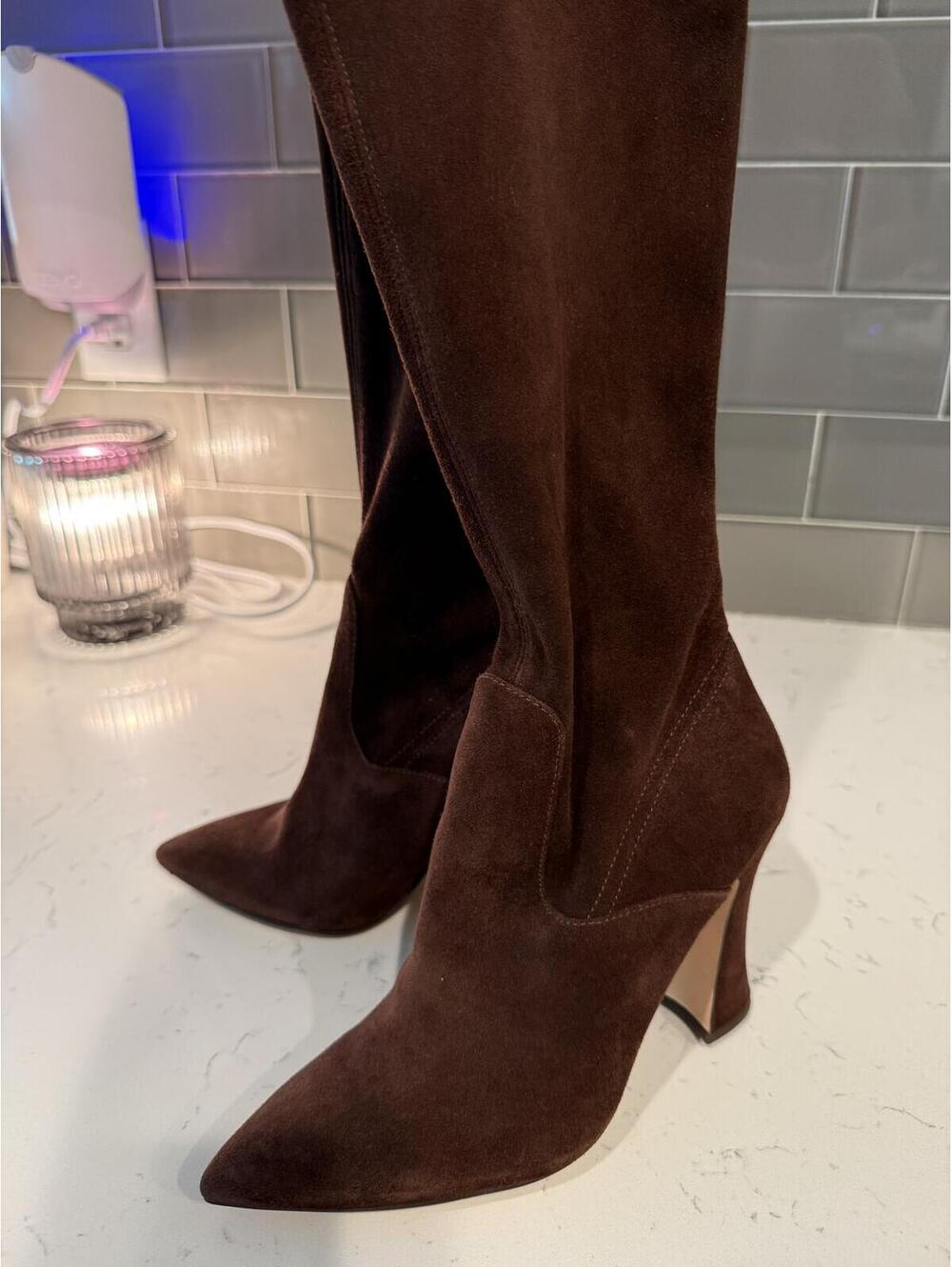 Coach Cece Knee High Suede Boots Brown Pointed Toe Block Heel Size 5B - Picture 2 of 6